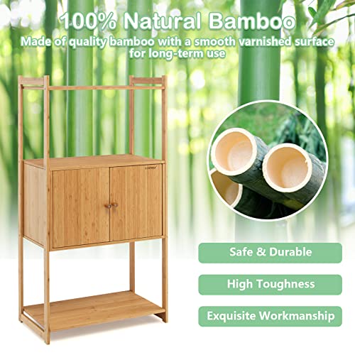 Costway Bamboo Bathroom Storage Cabinet, Freestanding Storage Organizer With 2 Doors & 3 Removable Shelves, Floor Cabinet For Bathroom, Living Room, Kitchen, Entryway, Natural #TOP3