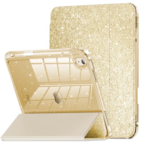 INFILAND for iPad Air 11 inch Case M2 2024/M3 2025, iPad Air 7th/6th5th/4th Generation Case 2022/2020 10.9 inch, Glitter Cover with Clear Back, Pencil Holder for Kids Girls (Starlight Gold)