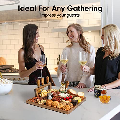 Easoger Acacia Cheese Board and Knife Set 14” x 11” Large Charcuterie