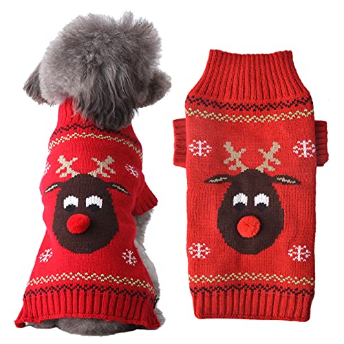 HRTTSY Hundepullover für Weihnachten Cartoon Rentier Haustier Katze Winter Strickwaren Warme Kleidung Cover
