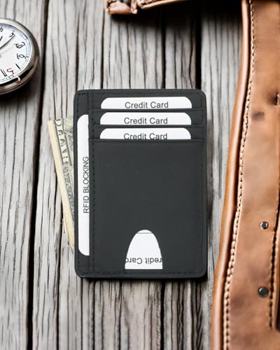 Slim Minimalist Front Pocket Wallet, RFID Blocking Credit Card Holder Wallet with Detachable D-Shackle for Men Women LCC203-01