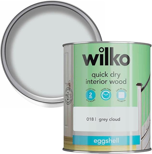 wilko Quick Dry Interior Wood Grey Cloud Eggshell Paint, Contemporary Eggshell Paint, Interior & Exterior Wood And Metal Paint, 750ml
