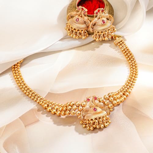 Image of Rubans Necklace Set Gold Plated Traditional Stylish Jewellery Gift for Women & Girls