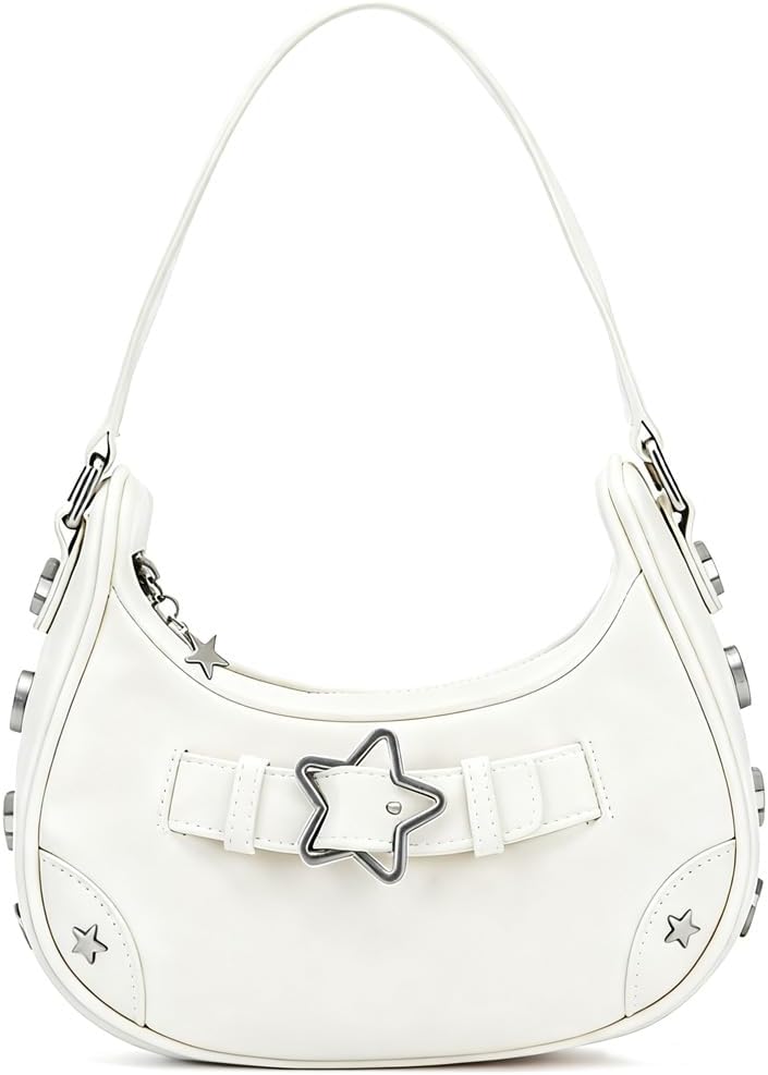Star Houndstooth Checkered Pattern Shoulder Bags for Women Crescent Crossbody Hobo Handbag Y2K Underarm Purse