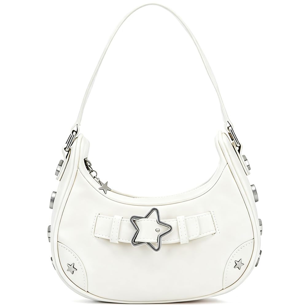 RTGGSEL Star Houndstooth Checkered Pattern Shoulder Bags for Women Crescent Crossbody Hobo Handbag Y2K Underarm Purse