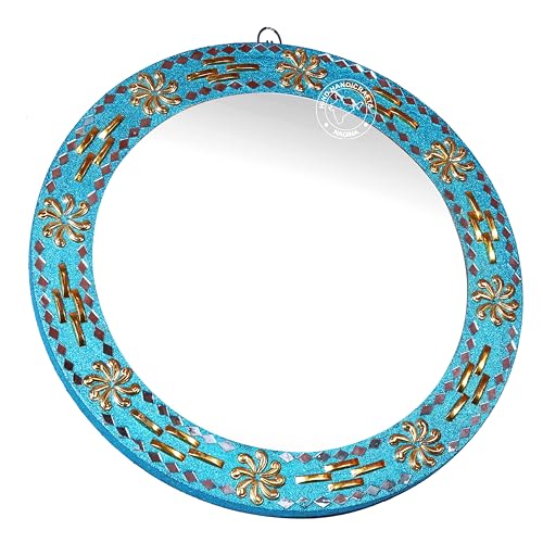 Image of Round Wall Mirror - Round Mirror, Rustic Accent Mirror for Bathroom, Entry, Dining Room, & Living Room. Metal Round Mirror for Wall (Turquoise 4, 16 inch x 16 inch)