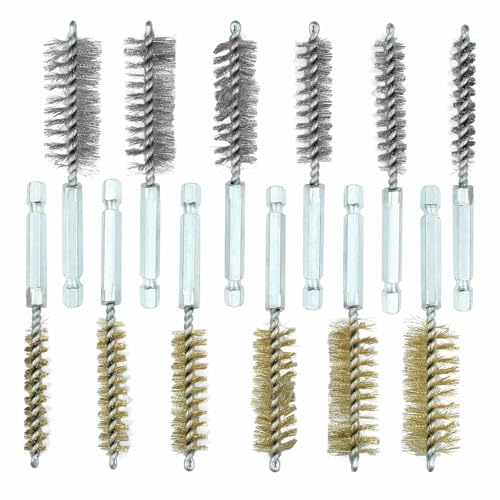 Image of 12 Pcs Stainless Steel & Copper Bore Brush Set, Twisted Wire Drill Brush, Wire Cleaning Brush Set with 1 /4 inch Hex Shank Handle for Power Drill Plumbing Tools (8 /10 /12 /15 /17 /19mm)