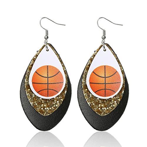 Lingfoo Leather Basketball Earrings For Women Basketball Jewelry Usa Flag Earrings Lightweight Faux Leather Earrings Teardrop Ball Leather Dangle Earrings (#35100-1),8*4.2Cm/ 3.15*1.65Inch #TOP21