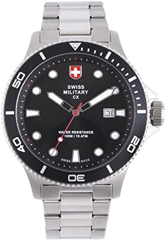 CX Swiss Military Calypso Diving Watch Swiss Quartz Date 10ATM Black Dial 2876