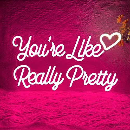 Image of You're Like Really Pretty Neon Sign for Wall Decor, Heart LED Neon Light, Pink Custom Neon Signs for Girls Bedroom Wedding Aesthetic Engagement Birthday Party Holiday Girlfriend