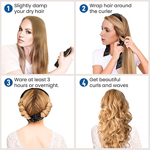 Heatless Hair Curler, Natural Waves Curling Headband For Hair Heatless Curls, Overnight Hair Curlers To Sleep In, Soft Satin & Cotton Heatless Curling Rod Headband For Women (Black) #TOP3