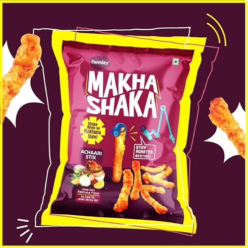 Image of Farmley Makha Shaka Achari Stix Farmley Pillow Pouch 33 g I Healthy Snacks | Namkeen Snacks I Puffed Snacks | Roasted in Olive Oil - 33 g