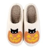 Qubuwalk Halloween Pumpkin Slippers for Women Men Spooky Slides Soft Plush Fuzzy Slippers Cozy House Slippers Indoor Outdoor Shoes
