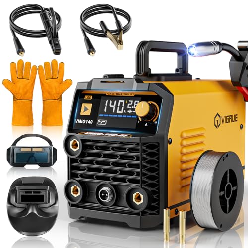 VIGRUE 140A MIG Welder, 110V Flux Core/Stick/Lift MIG 3 in 1 Welding Machine with Large Digital Screen Display & Welding Mask & Gloves