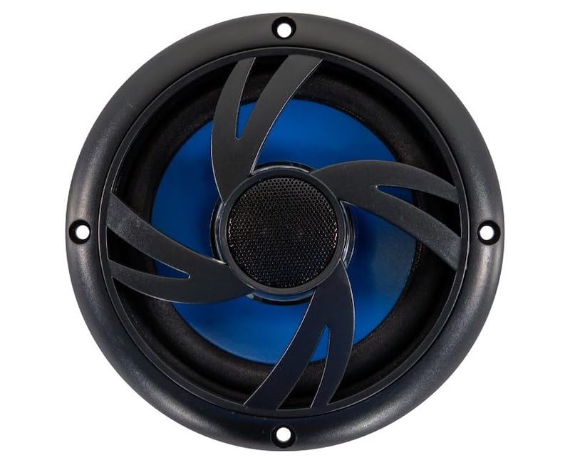 Speaker 5-1/4 Inch Round Marine Speaker White Cone/Glossy Black Grill with LED Light