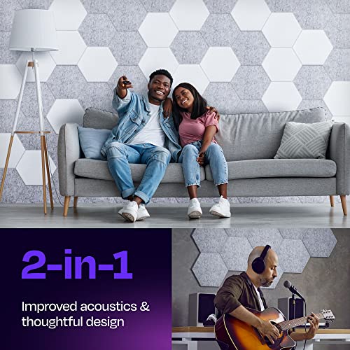 Acoustic Panels 12-Pack Soundproof Wall Panels 12"X10.4"X0.4" Sound Panels High Density Sound Dampening Panels - [Smoky White Hexagon]