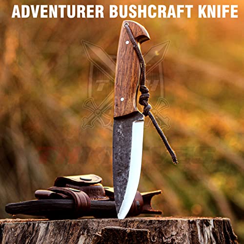 Th Knives Handmade Scandi Grind Bushcraft Knife, Full Tang 1095 High Carbon Steel Fixed Blade Hunting Knife With Sheath, Camping Fixed Blade Survival Tactical Knife For Men, Non-Slip Walnut Wood Handle (Walnut Wood) #TOP2