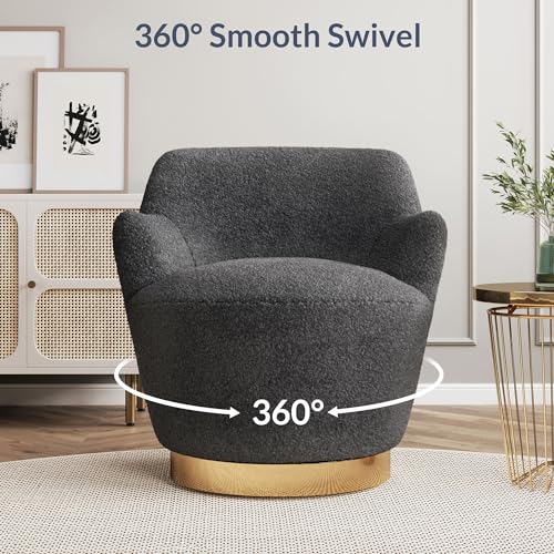 Image of BELLEZE Swivel Barrel Chair, Modern Round Velvet Swivel Accent Chair, Curved Backrest 360 Swivel Single Sofa Armchair, Comfy Swivel Accent Chair for Living Room Bedroom [Set of 2] - Masa (Black)