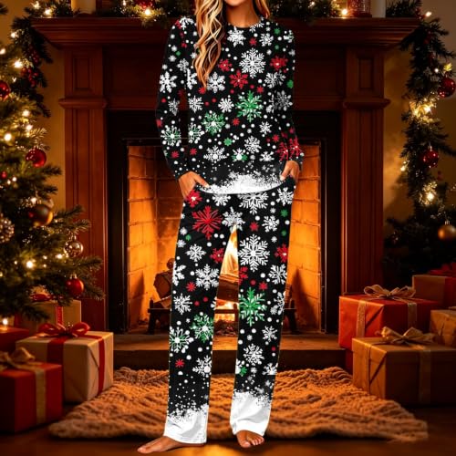 YNCSZEC Christmas Pajamas Women Long Sleeve Printed Pjs Set 2 Piece Pullover Sleepwear Soft Cute Lounge Outfits Multicolor christmas family pajamas S - image 3