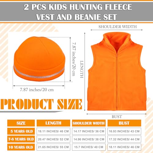 Haull 2 Pcs Kids Hunting Orange Fleece Vest and Beanie Set Orange High Visibility Reflective Hunting Safety Vests2