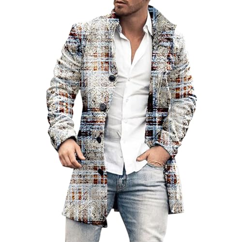 GOKKILRW Men Notched Lapel Single Breasted Trench Coat Winter Wool Blend Pea Coat Oversized Warm Business Jackets Windbreaker