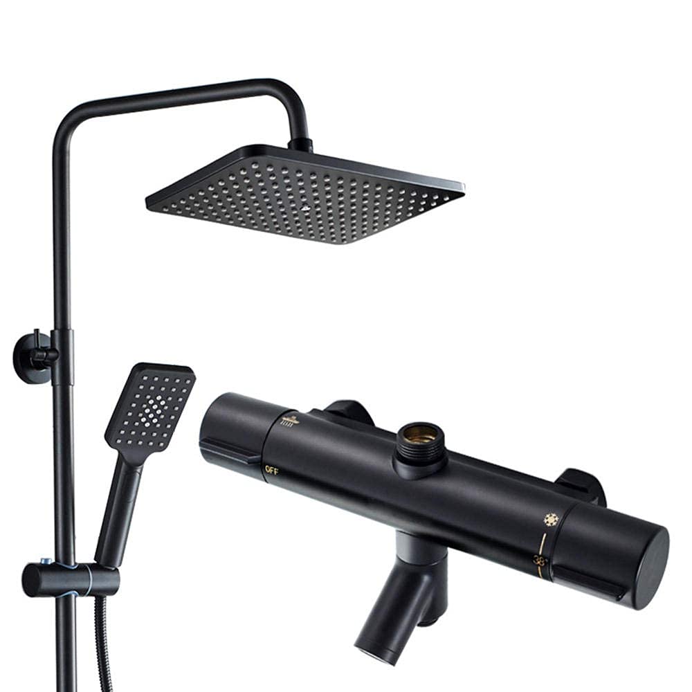 Mitigeur thermostatique de douche chromé avec colonne carrée et bec