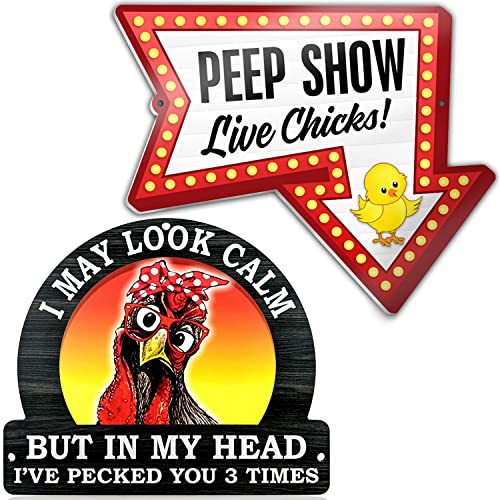 Bigtime Signs Pvc Chicken Coop Sign | Peep Show Live Chicks | May Look Calm | Hen House & Rooster Shelter Plaque | Funny Coop, Farm, Home, Outdoor Decorations #TOP23