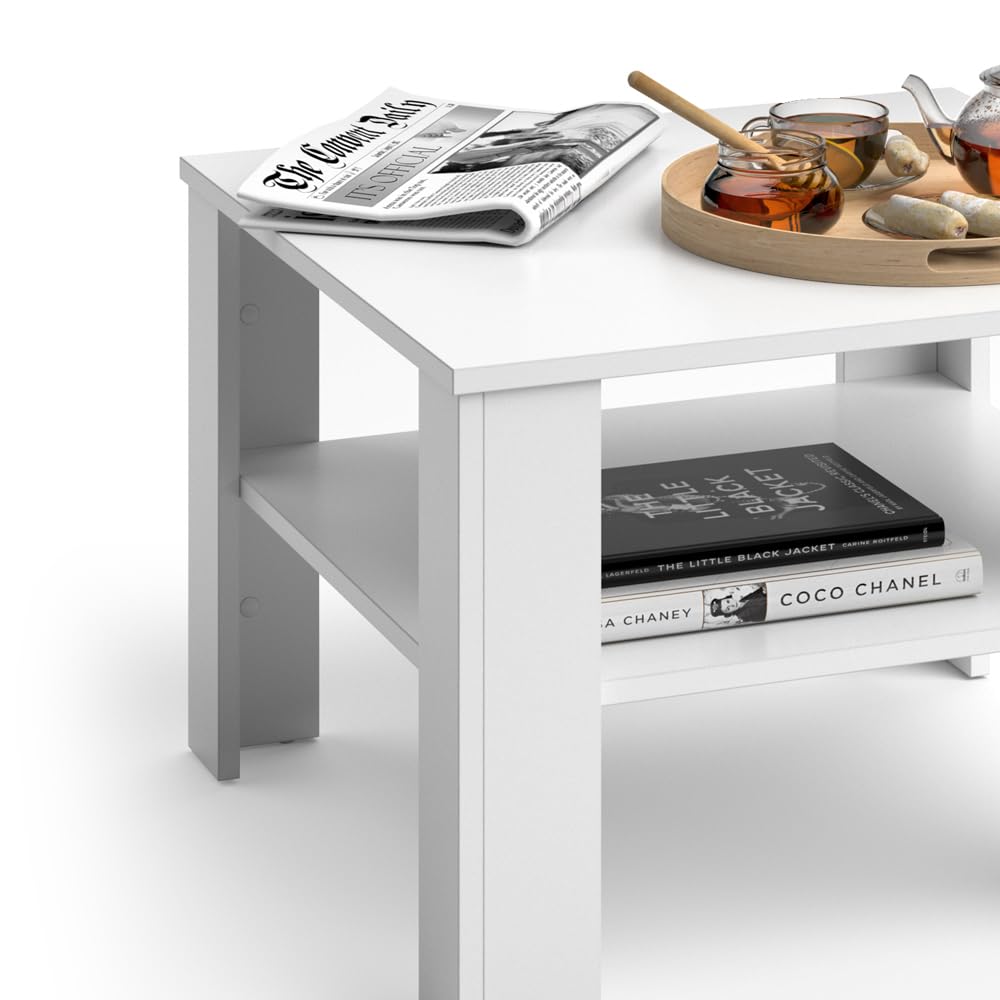 Vicco Couchtisch Homer, Weiß, 60 x 60 cm, zur Aufbewahrung von Zeitschriften und Fernbedienungen