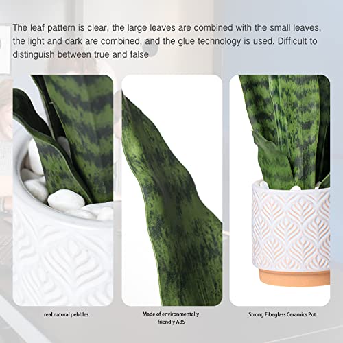 Horjamy Artificial Snake Plant Fake Snake Plant 16" Faux Sansevieria Snake Plant With White Ceramic Pot For Home Office Room Indoor Decor Housewarming Gift(Green) #TOP3