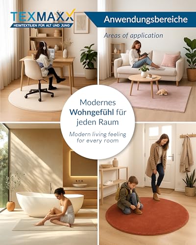 TEXMAXX Weicher Kurzflor Teppich Wohnzimmer mit rutschhemmender Rückseite (80 x 150 cm) - Modern für Flur, Esszimmer und als Schlafzimmer Teppich in Hell-Grau-Silber - Waschbar bis 30 Grad