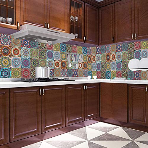 16 Pcs Moroccan Style Decorative Tile Stickers, 6"X6" Vinyl Self Adhesive Removable Waterproof Peel And Stick Backsplash Walls Stickers For Kitchen Backsplash, Bathroom, Stairs, Home Décor #TOP4