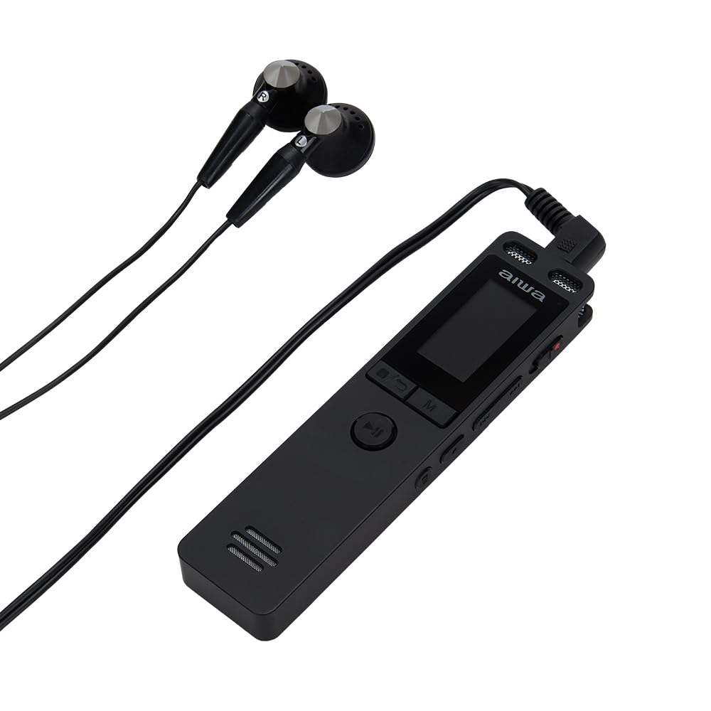 AIWA DVR-A400. Bardzo płaski cyfrowy dyktafon z mikrofonem stereo i wbudowaną pamięcią 16 GB. Kolor czarny.