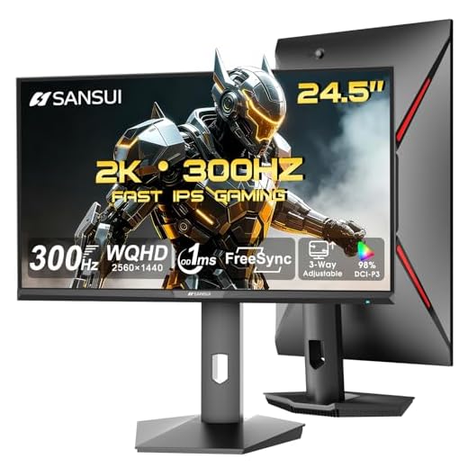 SANSUI 24.5 Inch Gaming Monitor 300Hz, QHD 2560×1440 Computer Monitor, 1ms Fast IPS Panel with 2× HDMI + 2× DP Ports, 130% sRGB Eye Care VESA Support (DP Cable Included ES-G25F6Q Pro)