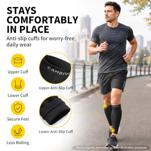 CAMBIVO Calf Compression Sleeves for Women Men, 12-18mmHg, Black — view 4
