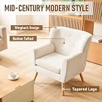 PrimeZone Mid Century Modern Accent Chair Comfy Fabric Living Room Chair Reading Chair with Button Tufted Design Wing Back Cozy Upholstered Armchair for Bedroom Corner Waiting Room Beige