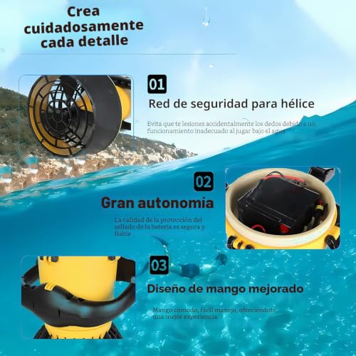 Miniatura 5 de Heiheizi Moto Acuática Para Buceo, Scooter Eléctrico De 500 W, Mejorado E Impermeable, Moto Acuática De 500 W, Propulsor Submarino De Doble Velocidad Para Buceo,Brushlessmotor