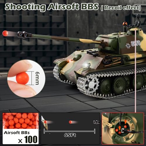 Image of 1 /16 RC Tank, Heng Long German Panther Type G RC Battle Army Toy with Smoke, Sound, Lights, 2.4G Remote Control Tank That Shoot with Upgraded Metal Tracks, Idler and Sprocket Wheel, Steel Gearbox