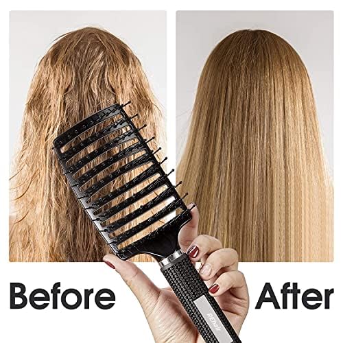 REhair 2-in-1 Boar Bristles Hair Brush + Wide Tooth Comb - Best Value Combo (Black)