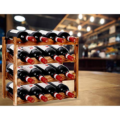 PENGKE Wine Rack,4 Tier 16 Bottle Capacity Storage Wood Wine Holder Freestanding Countertop Stand Display Shelves - Thumbnail 2