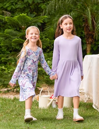 PATPAT Toddler Girl Long Sleeve Dresses 2-Pack – Ribbed Cotton & Woven A-Line, Soft Fall Outfits for Girls, Sizes 18M–10Y2
