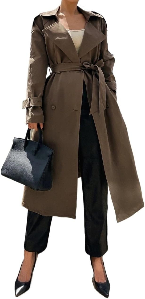 Womens Fashion Trench Outwear Raglan Sleeve Belted Trench Coat Jacket Coat