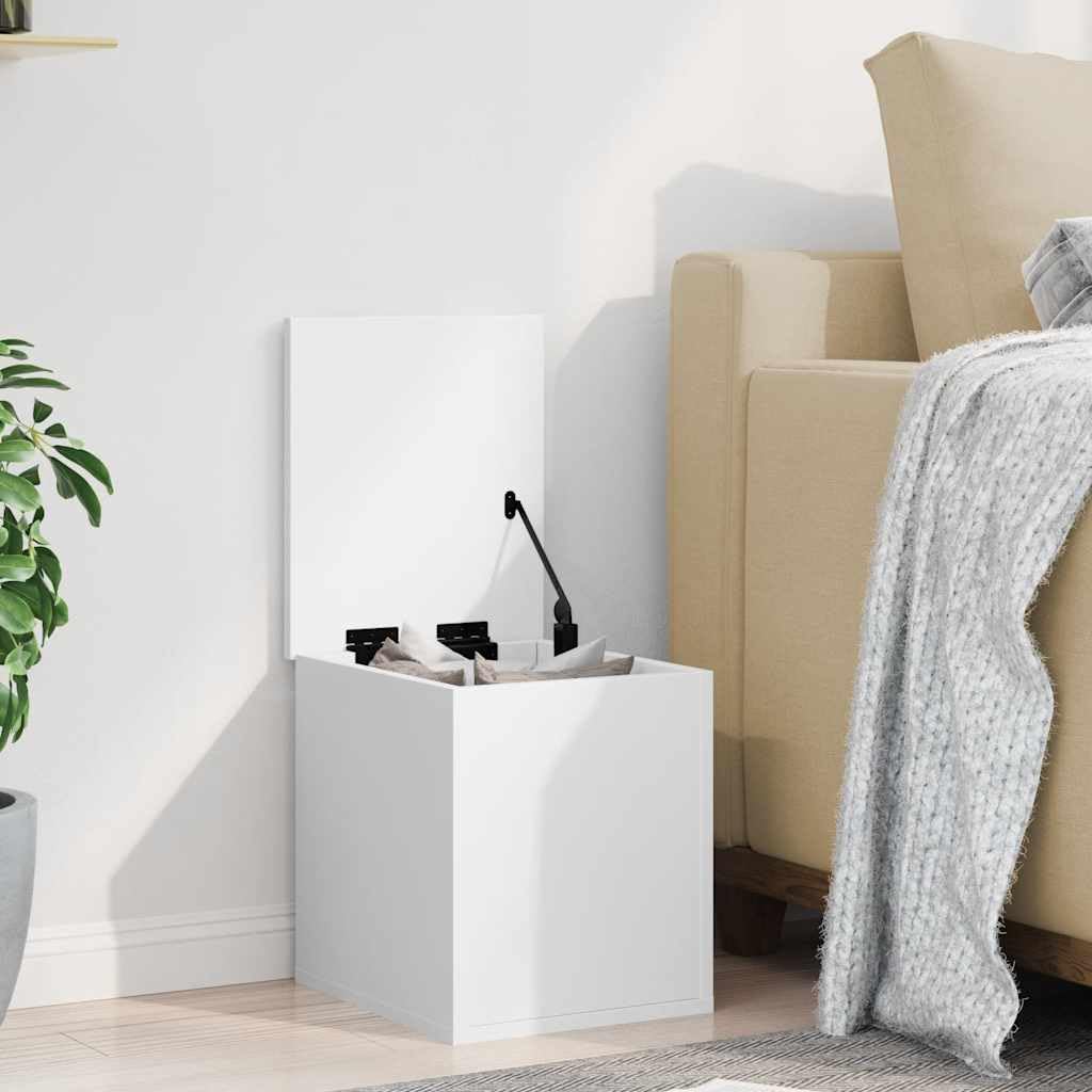 Baúl de almacenaje blanco 30 x 35 x 35 cm, caja decorativa con tapa de material de madera, baúl versátil como mesa auxiliar o mesa de centro para salón