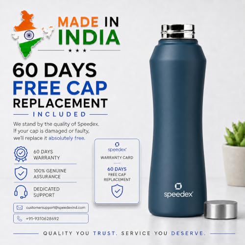Image of Speedex Stainless Steel Water Bottle 1 Ltr, Leak Proof Screw Cap, BIS Approved 1000 ml Metal Bottle For Daily, Office, School, Gym, Travel Use for Men, Women, Kids, Adults, Teal Blue, Set of 1