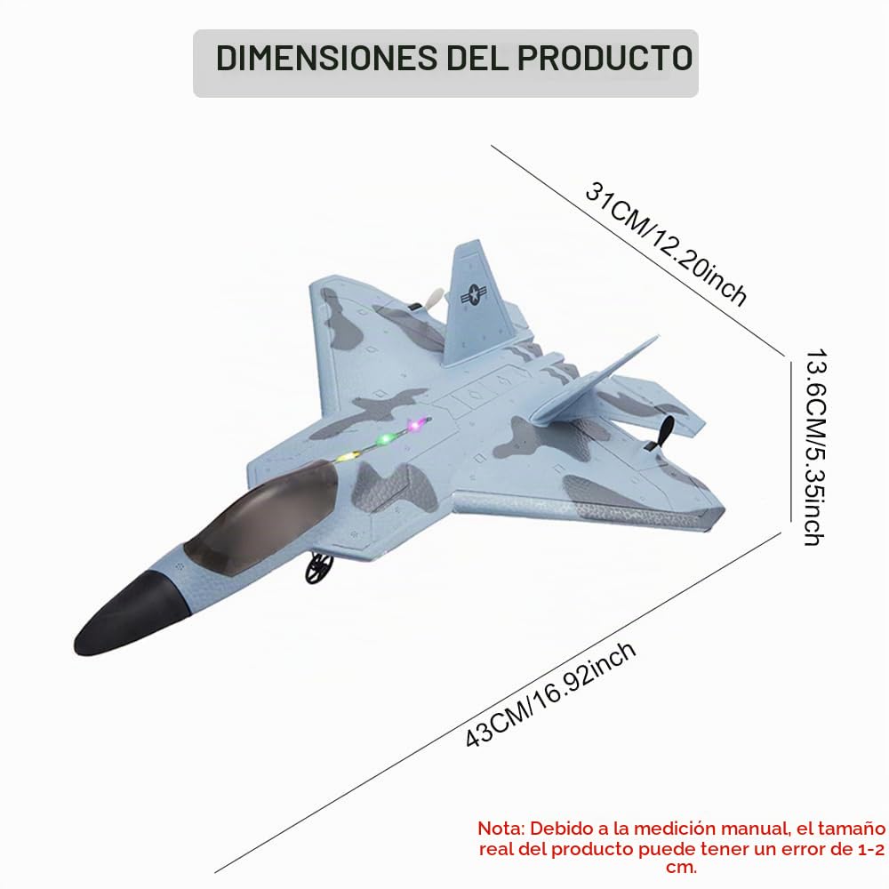 F22S Avión RC 4CH F22 Raptor Modelo 3D6G RTF RC Jet para Exteriores, Planeador RC LED de 2,4 GHz con Batería de Repuesto, Tren de Aterrizaje y Cargador