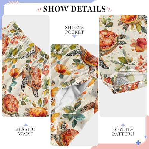 Retro Turtle Red Flower Long Pajama Pants Bottoms Soft Sleepwear with Pockets4