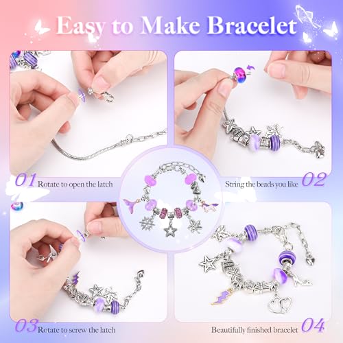 Donaky Jewellery Bracelet Making Kit, Charm Kids Jewellery Sets for Girls DIY Beads for Bracelet Making Craft Kits for Kids 6-12 Years Old Teenage, Purple - Image 5