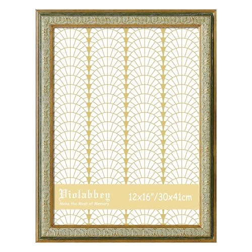 Image of VIOLABBEY 12x16 Picture Frame Green, Vintage Photo Frames Ornate without Mat for Wall Hanging