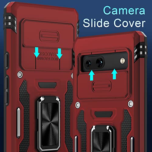 Deerlamn For Pixel 7A Case,Google Pixel 7A Case With Slide Camera Cover+Screen Protector(2 Packs),Rotated Ring Kickstand Military Grade Shockproof Protective Cover-Red #TOP1