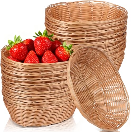 20 Pack Oval Poly Wicker Baskets 9.1 x 6 x 2.6 Inch Wicker Bread Baskets Small Size Gift Baskets for Kitchen Restaurant Fruit Storage and Food Display
