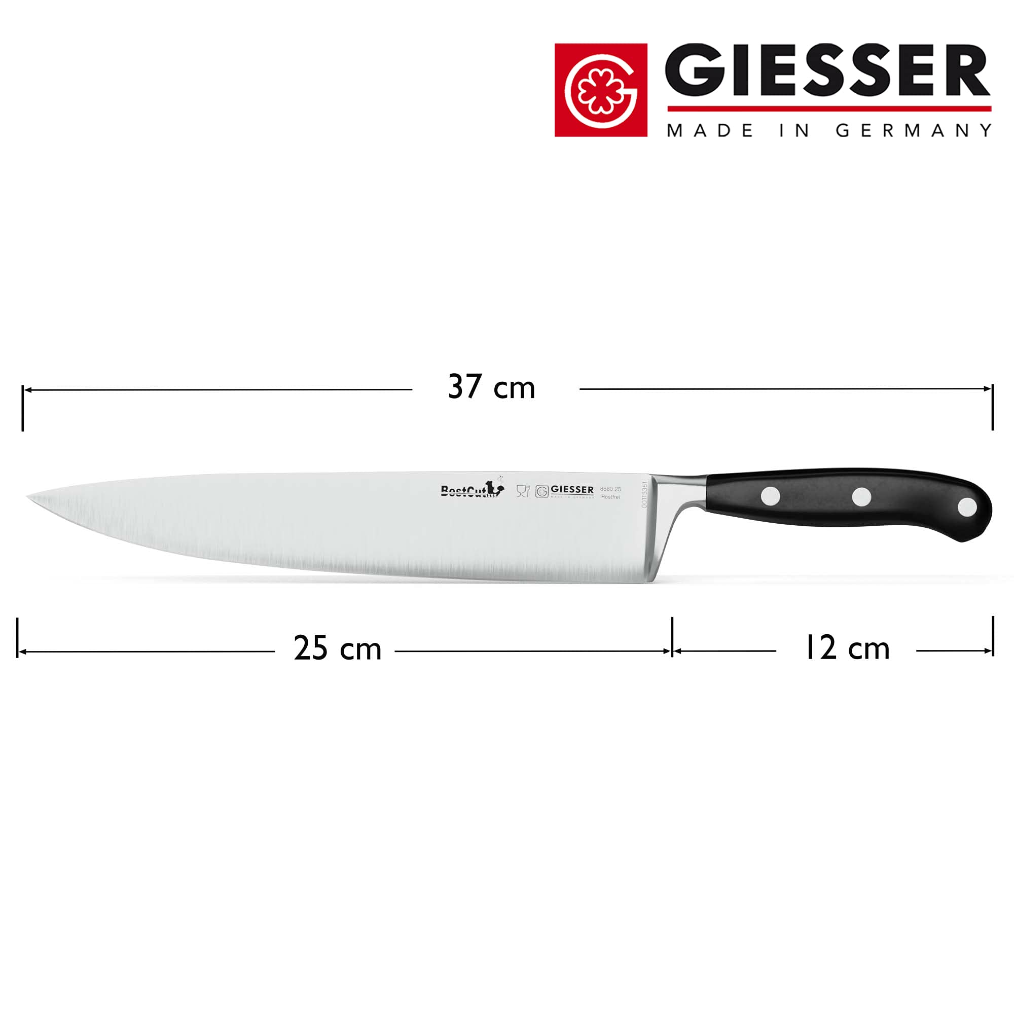 Giesser seit 1776 - Made in Germany - scharfes Kochmesser geschmiedet 25 cm BestCut, hitzebeständig, schwarz, deutsches Küchenmesser spülmaschinengeeignet, rostfrei